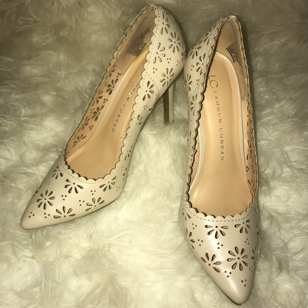 Lauren Conrad eyelet cream heels